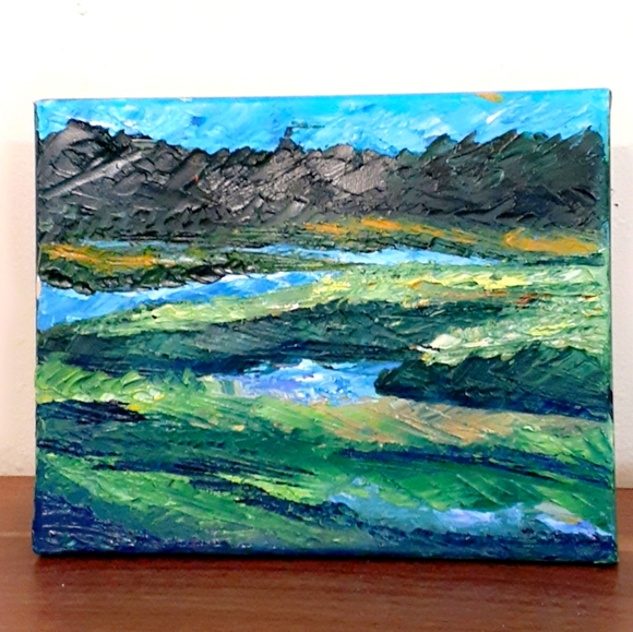 Handmade my Me Other - Handmade Oil Painting Land River Mountains 8 x 10